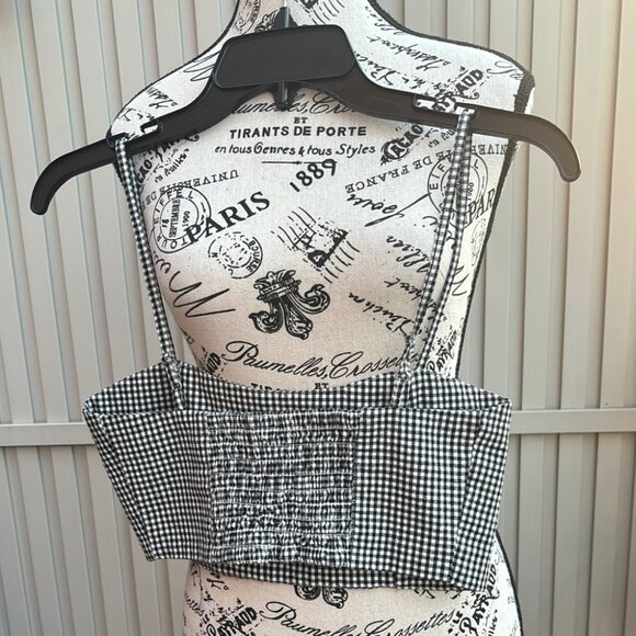 J. Galt Black and White Checkered Cropped Bra Cotton Top - Picture 9 of 9